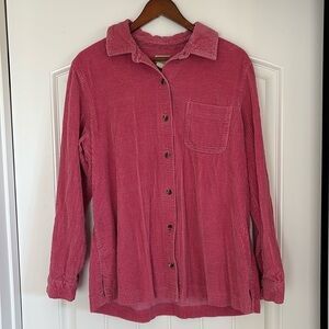 LL BEAN‎ Pink Wide Whale Corduroy Button Shirt Chore Jacket Women’s Size Large